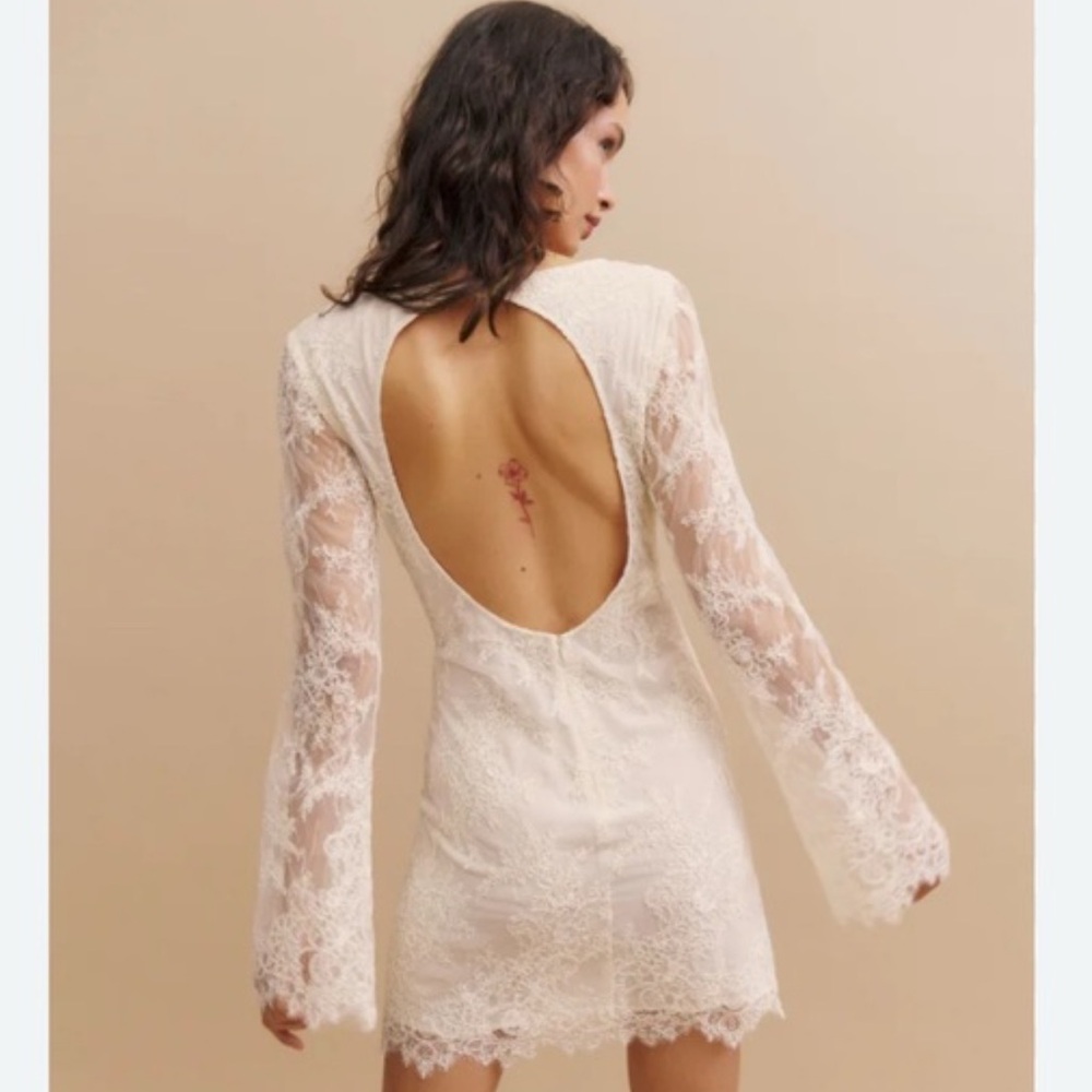Reformation Ivory Lace Long-Sleeve Mini Dress - Picture 2 of 7